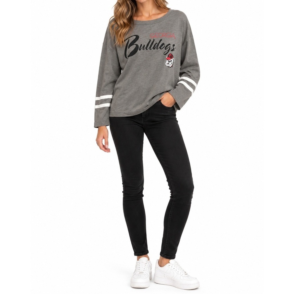 Russell Georgia Bulldogs Long Sleeve Shirt Women Large Grey Casual Classic